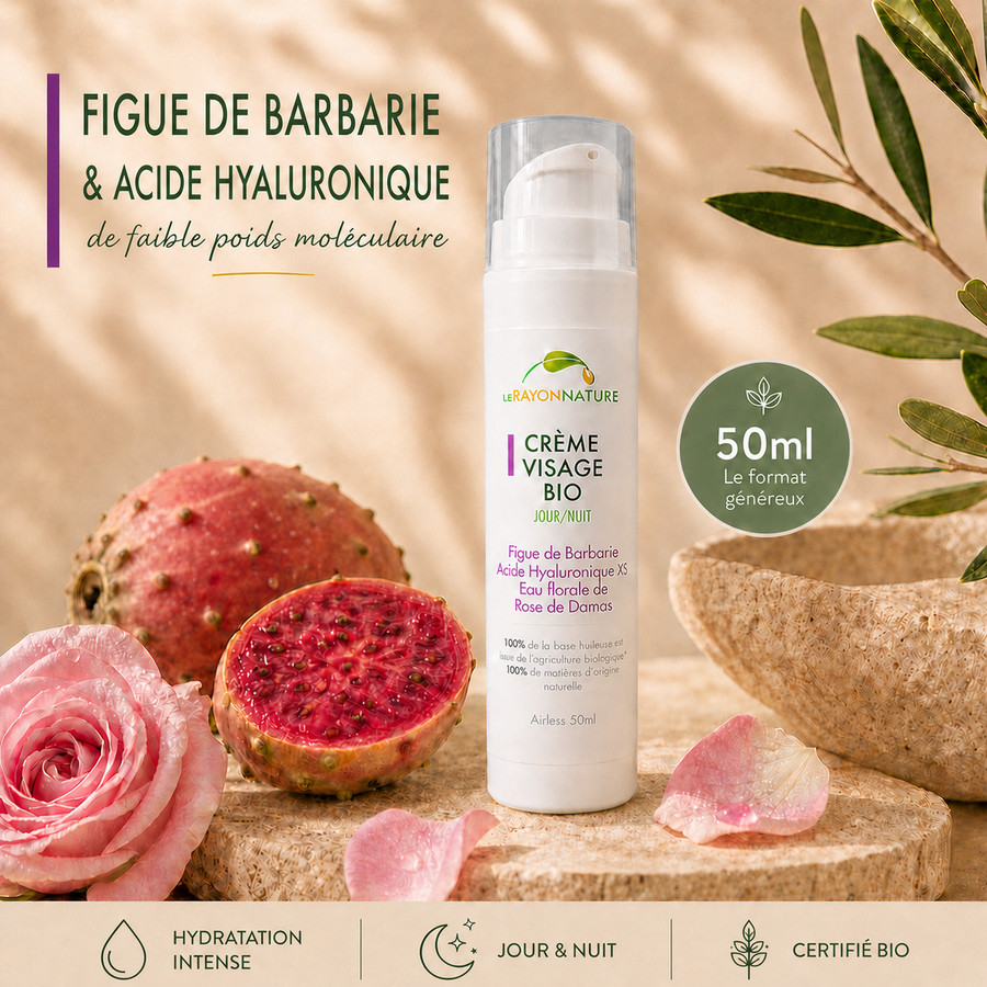 NOUVEAU ! Crème Visage bio - Figue de Barbarie / Acide Hyaluronique de faible poids moléculaire