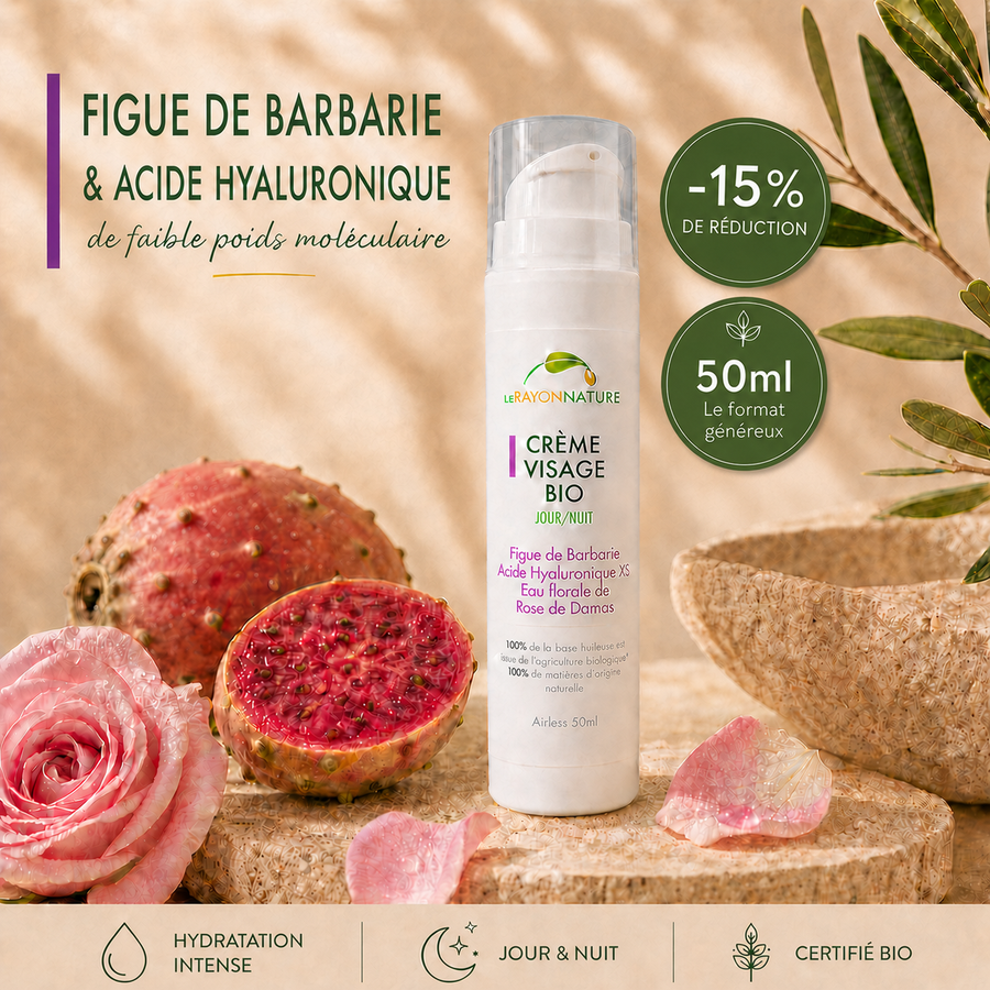 INNOVATION. Crème Visage bio - Figue de Barbarie / Acide Hyaluronique de faible poids moléculaire