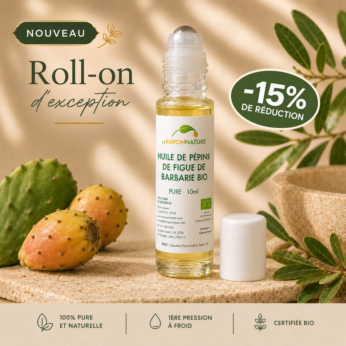 Roll-on huile de pépins de figue de Barbarie bio Le Rayon Nature